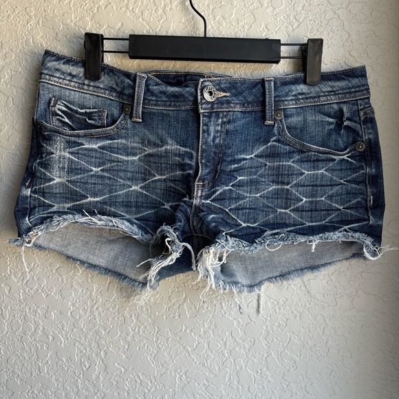 Pants - Womens L Cut Off Denim Shorts Y2K Low Rise Micro Distressed Blue Frayed Raw Hem